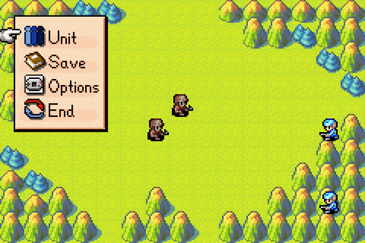 Map Menu open showing Unit, Save, Options, and End Turn commands