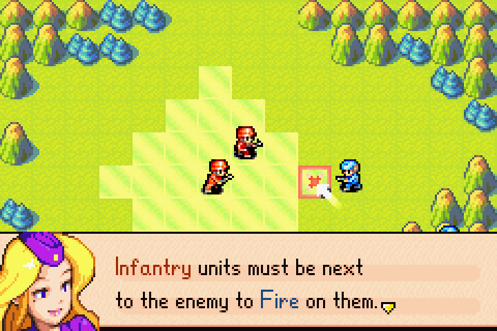Nell directs the unit to move into attack range of the nearest enemy infantry