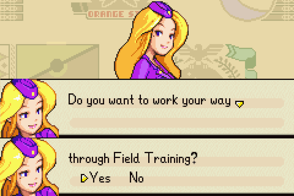 Dialogue option selecting to proceed with Field Training despite knowing the basics