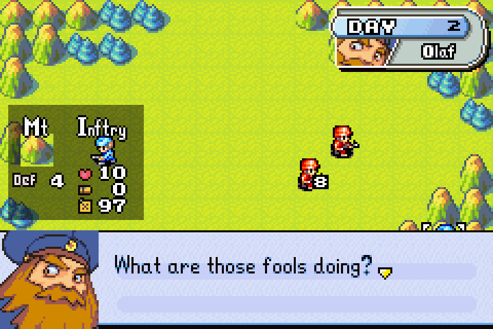 Olaf vowing to defeat Orange Star despite the humiliation suffered by his troops