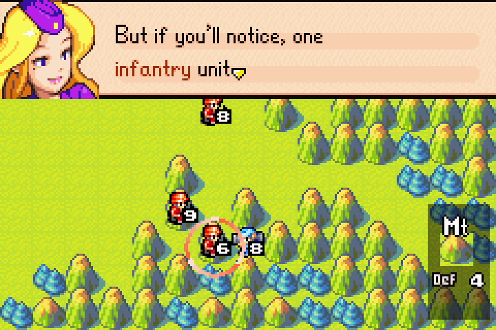 Nell asking why Olaf’s mech units hit so hard, setting up the terrain defense explanation