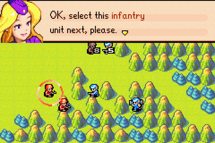 Nell highlighting that infantry normally has a movement range of 3 tiles on plains