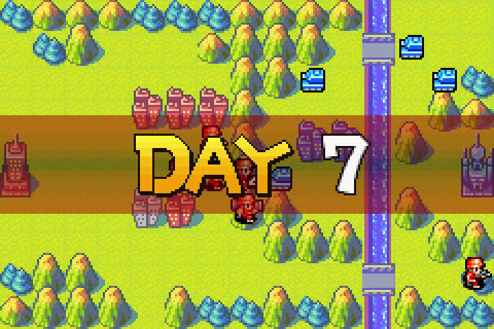 Day 7 map — trap sprung, enemy tank exposed adjacent to our mechs, time to counterattack