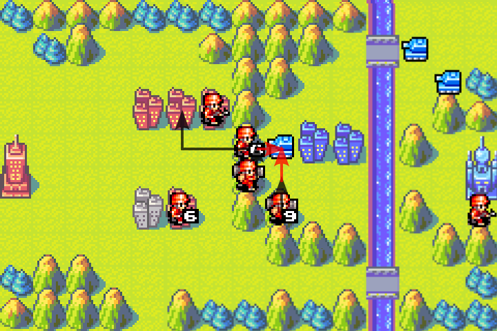 Damaged bait infantry pulled back before mechs engage the second trapped tank