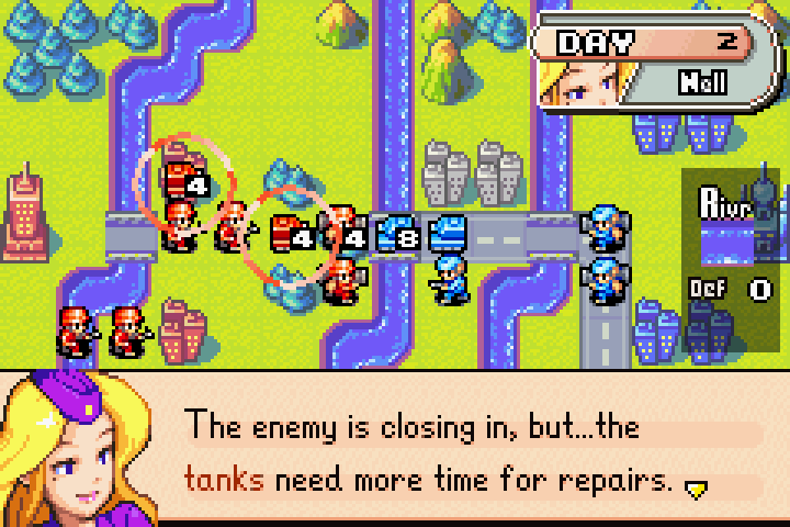 Nell pointing out the mech’s critical HP — one is at very low health after taking tank fire