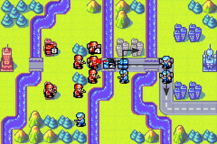 Olaf’s infantry moving north to capture a city rather than attacking Orange Star infantry