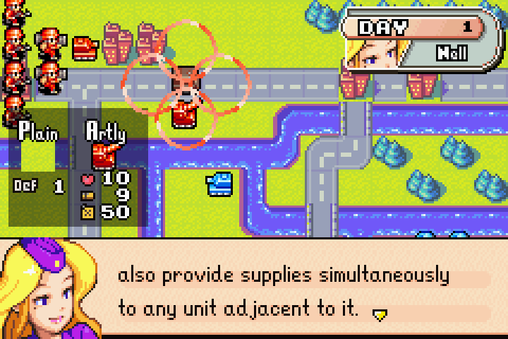 Nell explaining that placing units in allied bases also supplies them, in addition to healing HP