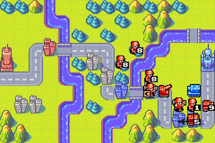 Infantry pulling back off the trap tile — clearing the way for our units to attack the medium tank